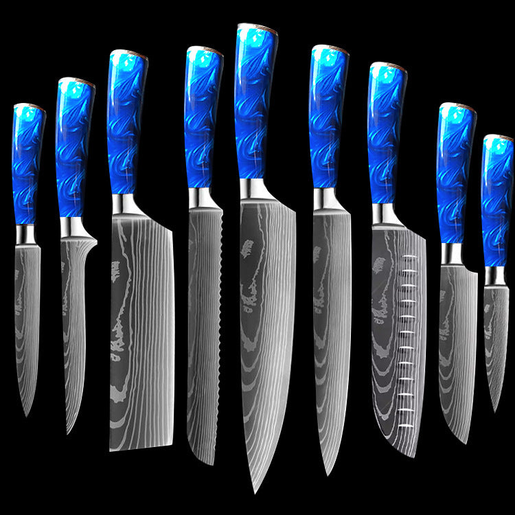 Shopi Vella Blue Resin Handle Chef Knife Set - Damascus Steel