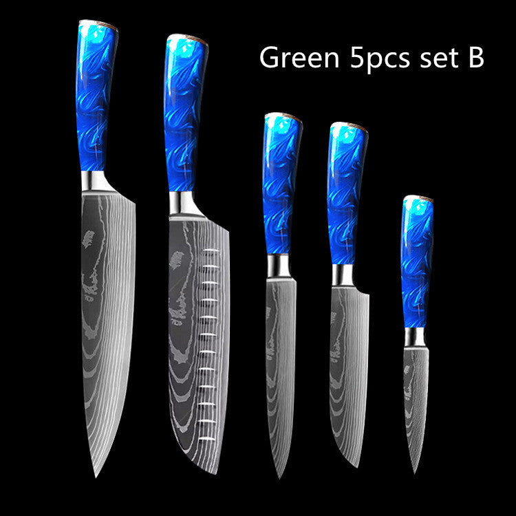 Shopi Vella Blue Resin Handle Chef Knife Set - Damascus Steel