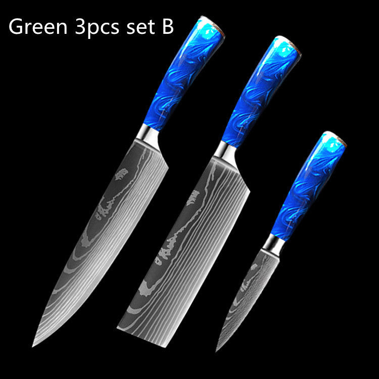 Shopi Vella Blue Resin Handle Chef Knife Set - Damascus Steel