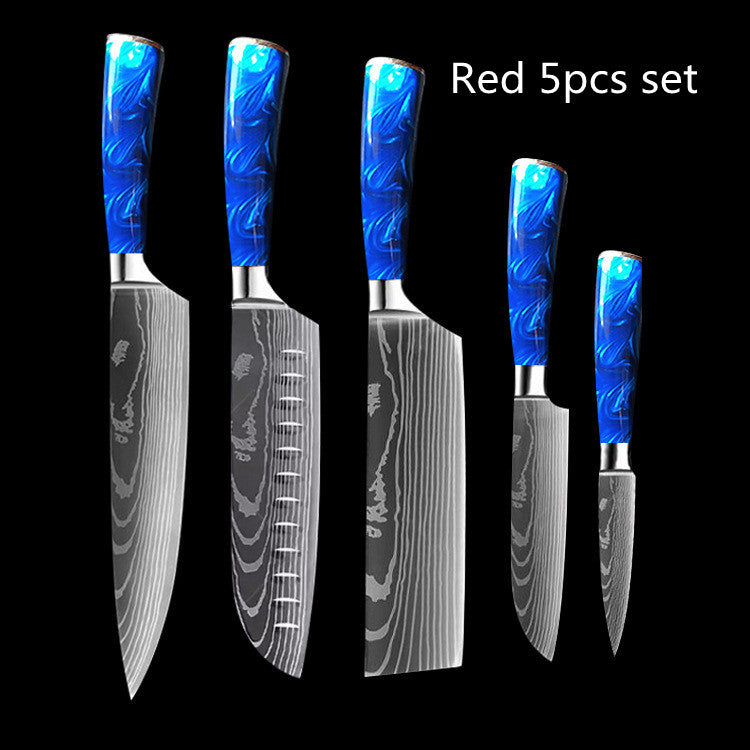 Shopi Vella Blue Resin Handle Chef Knife Set - Damascus Steel