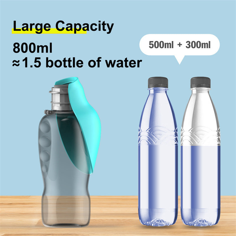 800ml high capacity dog water bottle by Shopi Vella with large capacity compared to two regular water bottles
