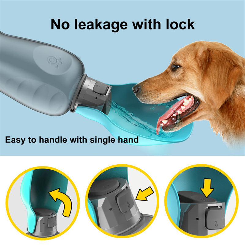 800ml high capacity dog water bottle with no leakage lock and easy one-hand operation for pets
