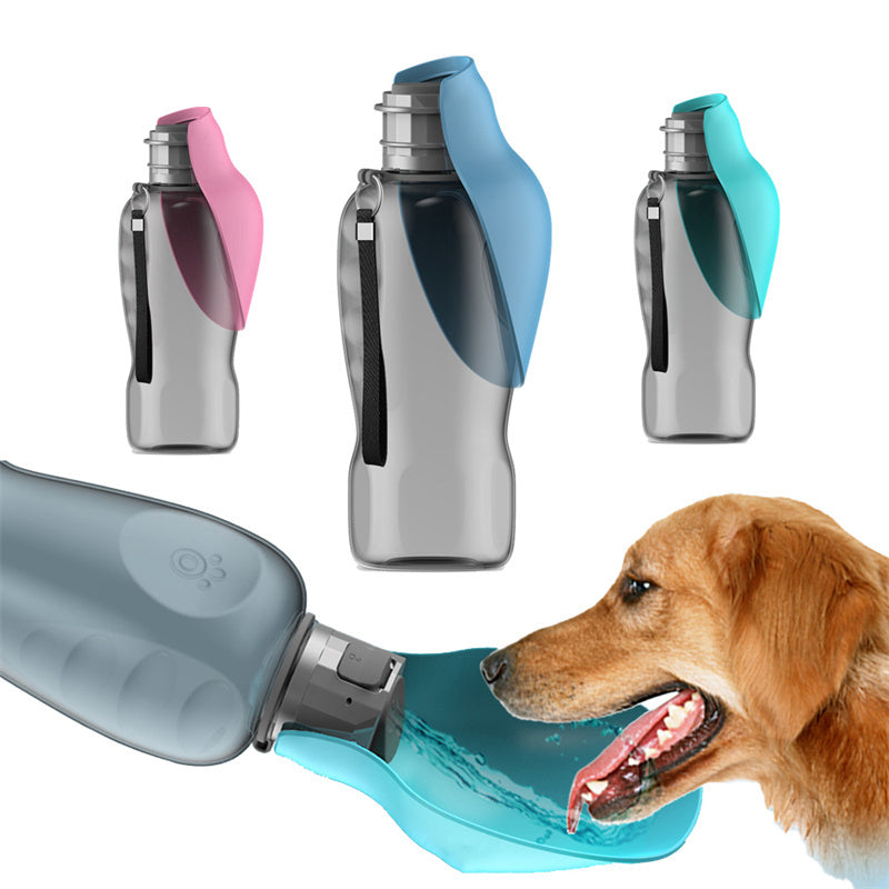 Shopi Vella 800ml high capacity dog water bottle with built-in bowl in blue pink and teal colors