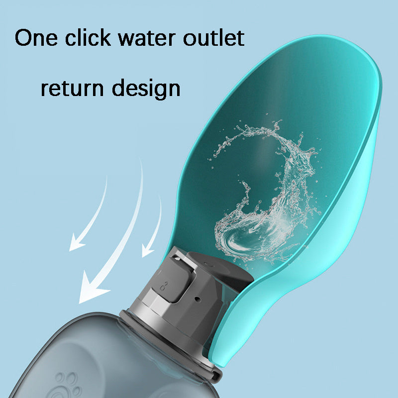 800ml high capacity dog water bottle with one click water outlet and return design in teal