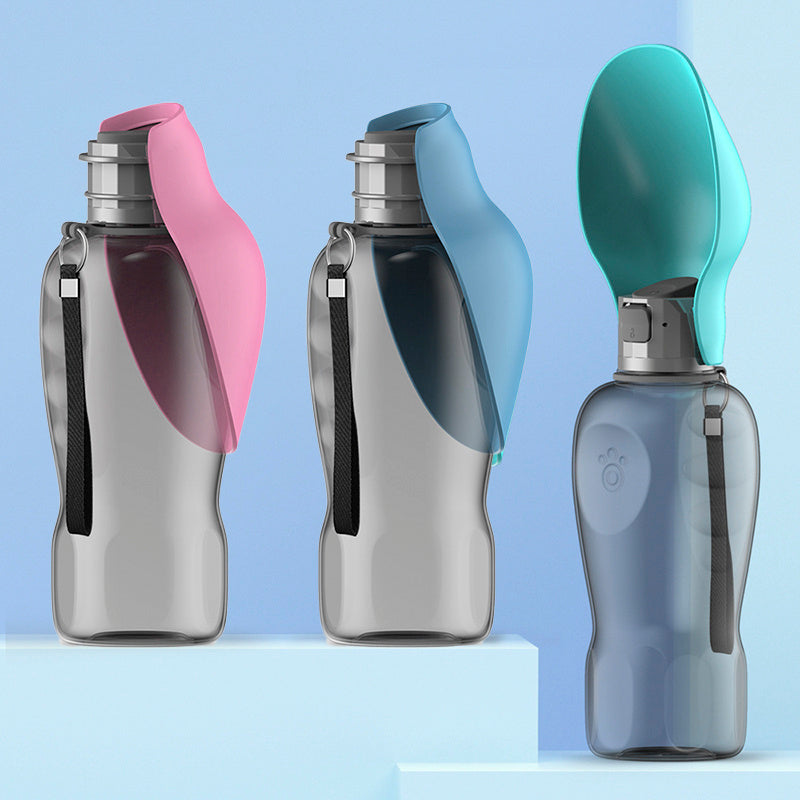 Shopi Vella 800ml high capacity dog water bottle with pink, blue, and teal foldable drinking bowls