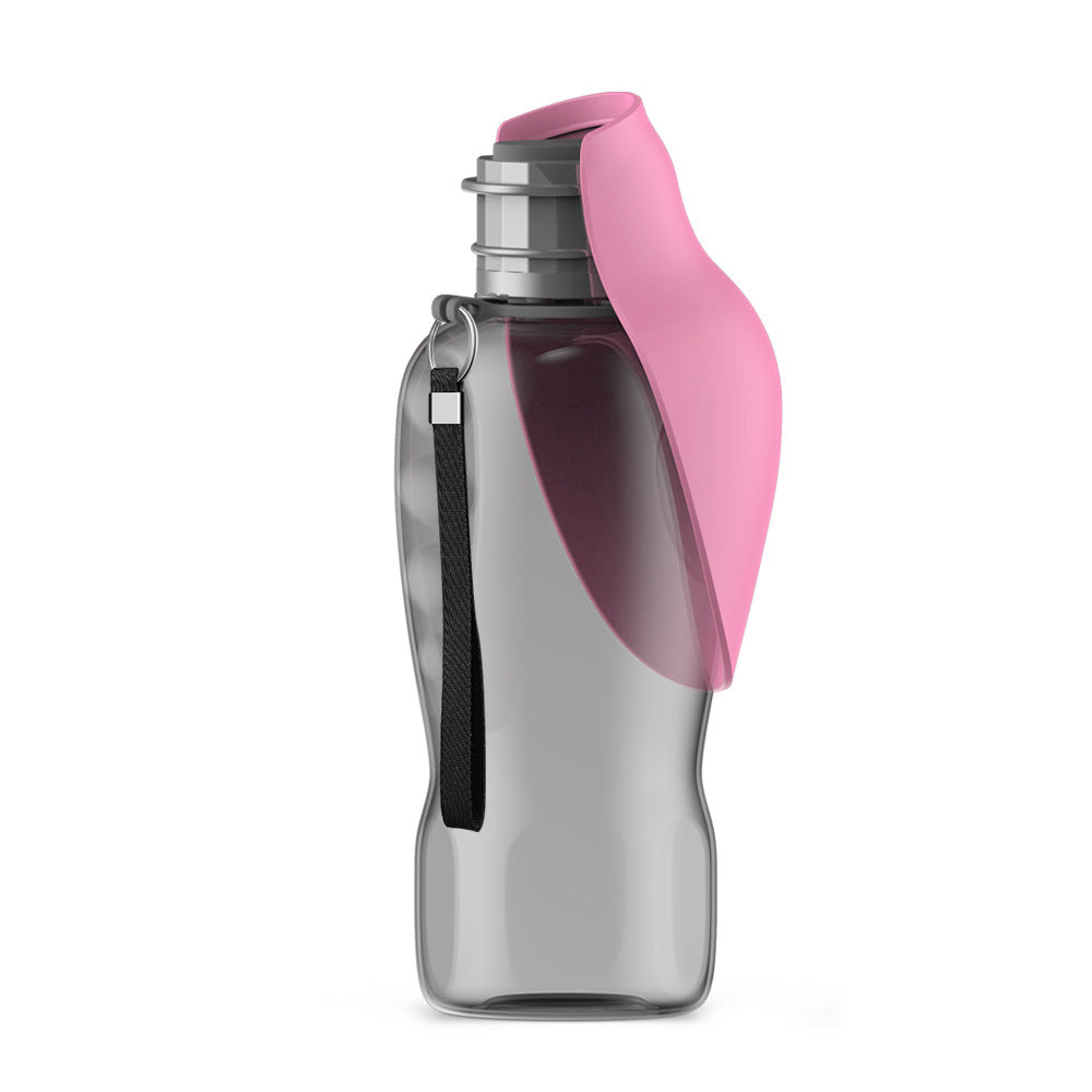 Shopi Vella 800ml high capacity dog water bottle with pink foldable bowl and black strap