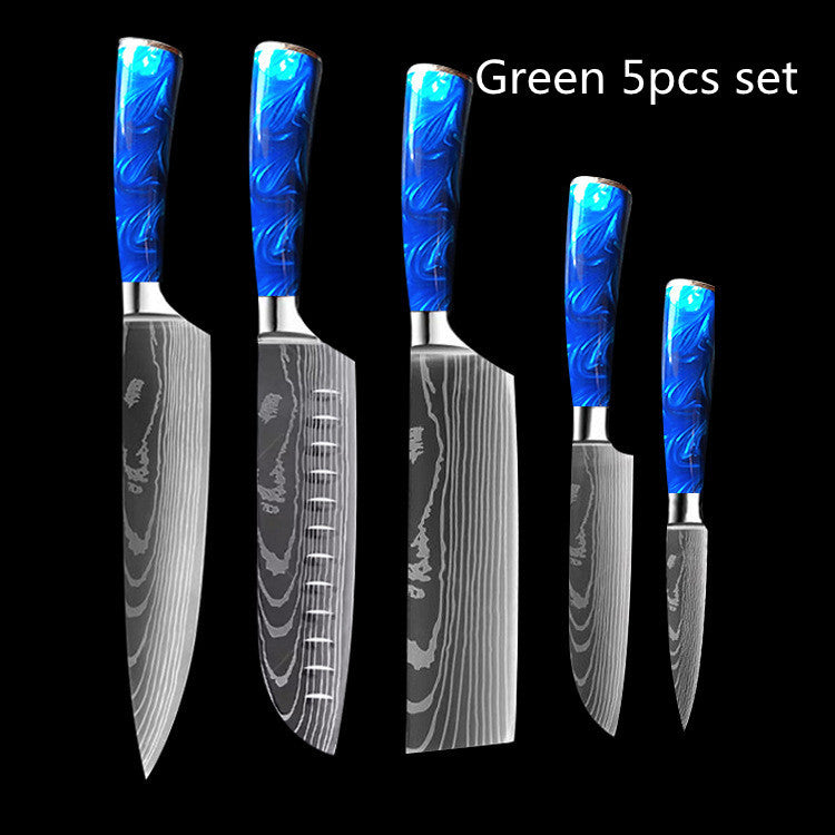 Shopi Vella Blue Resin Handle Chef Knife Set - Damascus Steel