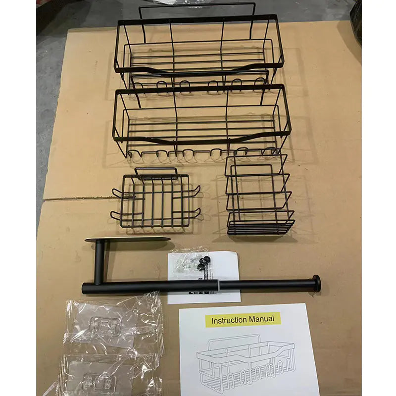 Shopi Vella Wall-Mounted Shower Storage Rack Set - Durable Black Metal