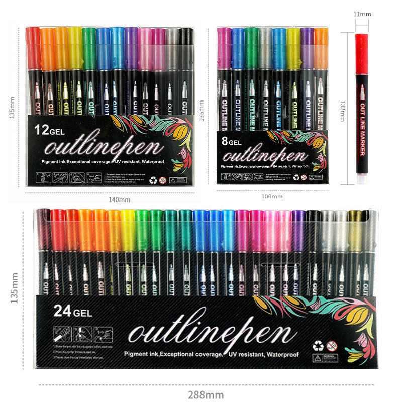 Double Line Outline Pen 24 Color Suit Dream Color Mark Fluorescent Marker