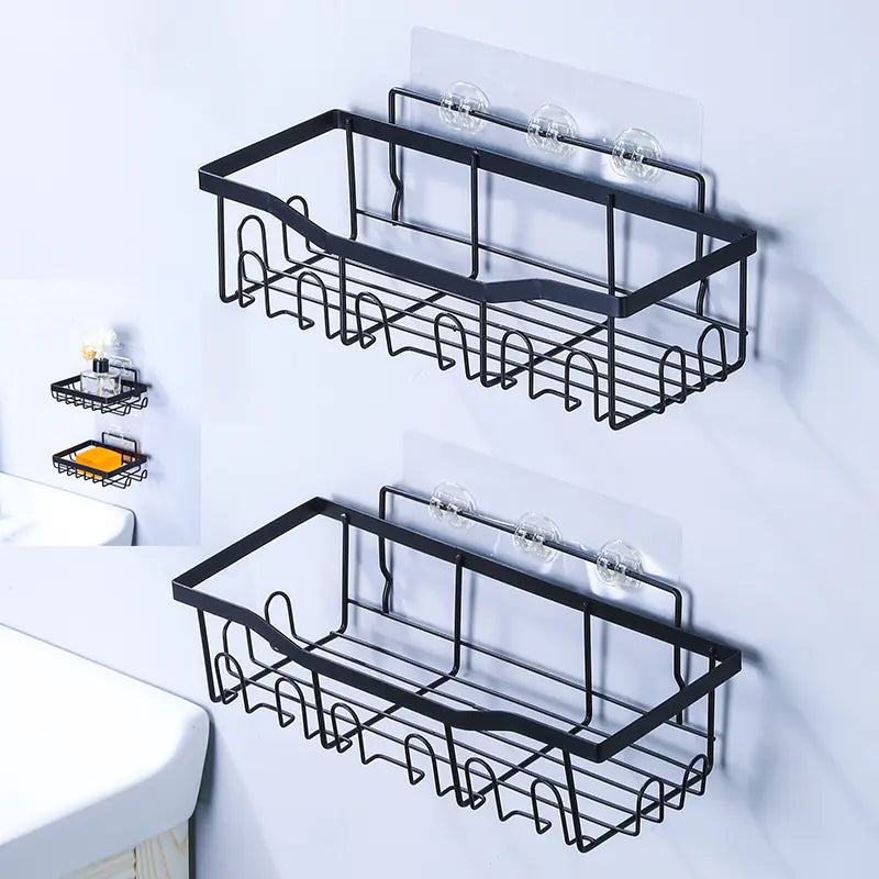 Shopi Vella Wall-Mounted Shower Storage Rack Set - Durable Black Metal
