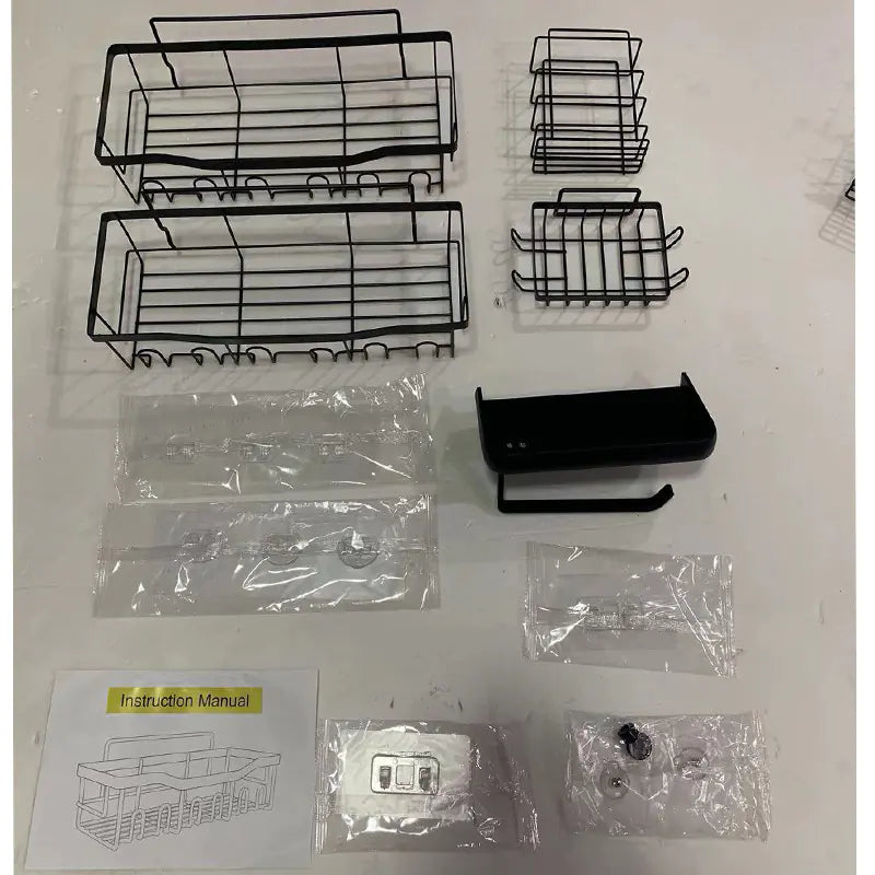 Shopi Vella Wall-Mounted Shower Storage Rack Set - Durable Black Metal