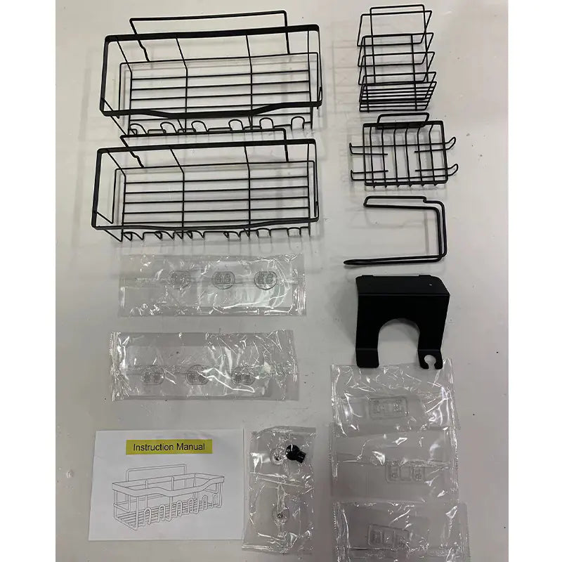 Shopi Vella Wall-Mounted Shower Storage Rack Set - Durable Black Metal