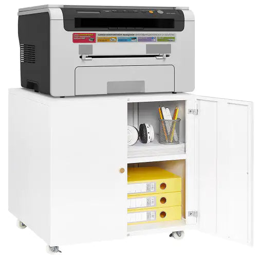 Metal Printer Stand With Storage Small Space Mobile Printer Table With Door Adjustable Shelf Home Office Filing Cabinet On Wheels