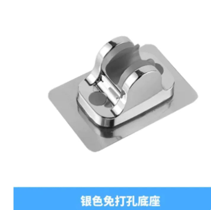 Silver stainless steel shower hose holder bracket with adhesive base for wall mounting