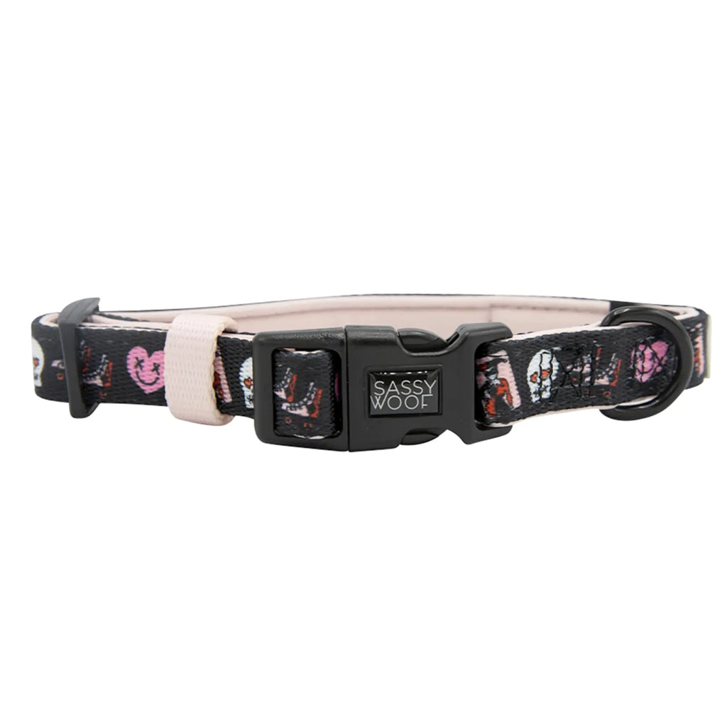 Sassy Woof Dog Collar Harley Quinn™ - M Adjustable Durable Comfortable Patented Design and Stylish Pet Accessories for Medium Dogs - Officially Licensed