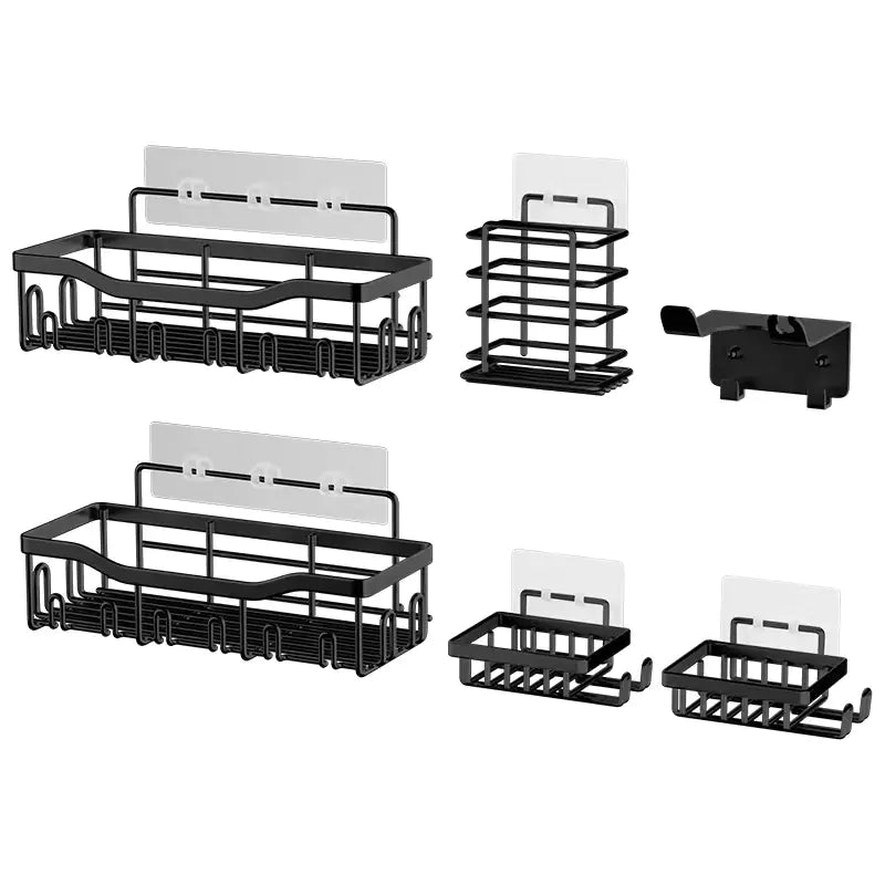 Shopi Vella Wall-Mounted Shower Storage Rack Set - Durable Black Metal