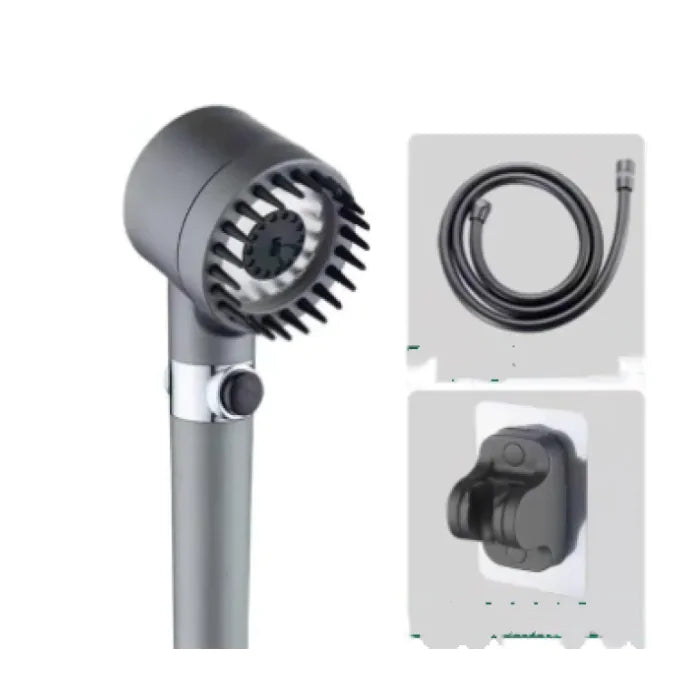 Stainless steel shower hose with black handheld shower head and wall mount bracket set