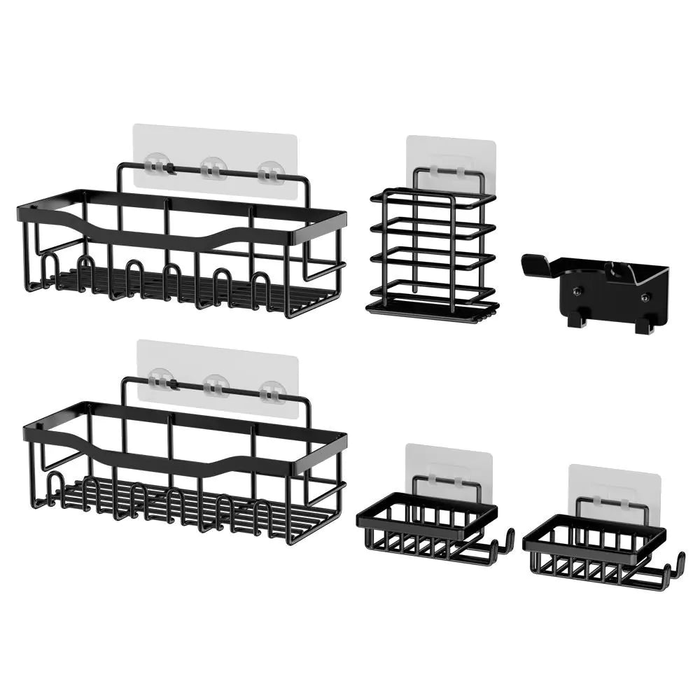 Shopi Vella Wall-Mounted Shower Storage Rack Set - Durable Black Metal