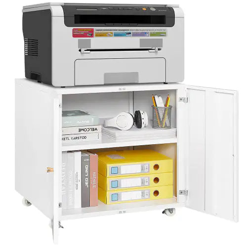 Metal Printer Stand With Storage Small Space Mobile Printer Table With Door Adjustable Shelf Home Office Filing Cabinet On Wheels