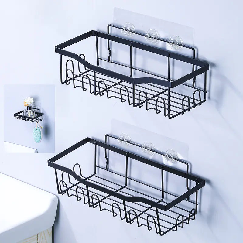 Shopi Vella Wall-Mounted Shower Storage Rack Set - Durable Black Metal