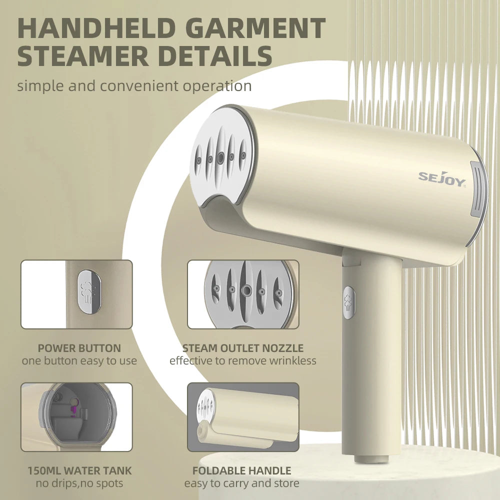 Sejoy Portable Garment Steamer – 150ml, 1000W Fast-Heat for Home & Travel
