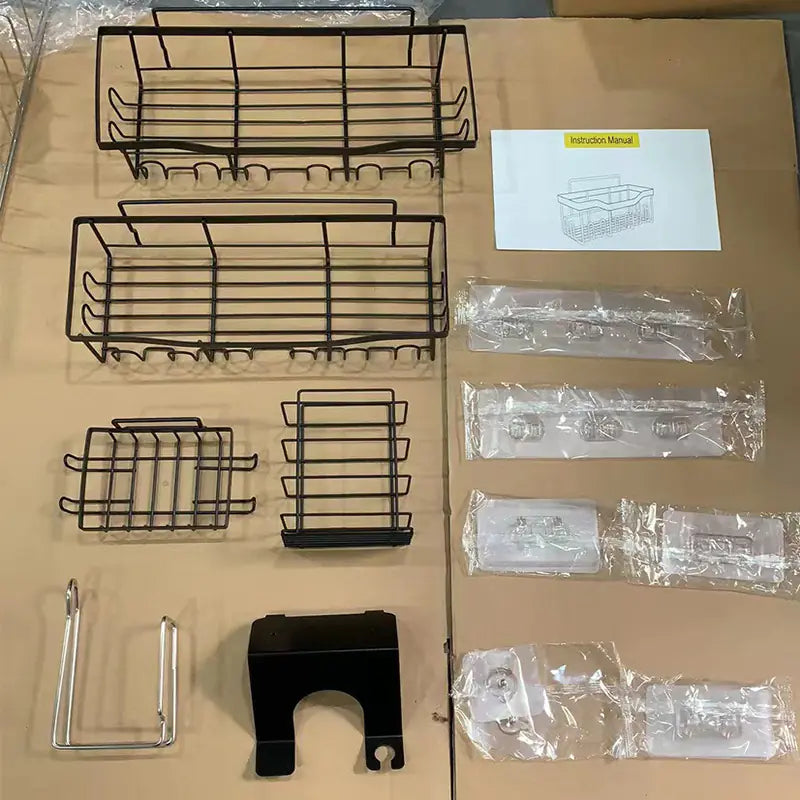 Shopi Vella Wall-Mounted Shower Storage Rack Set - Durable Black Metal