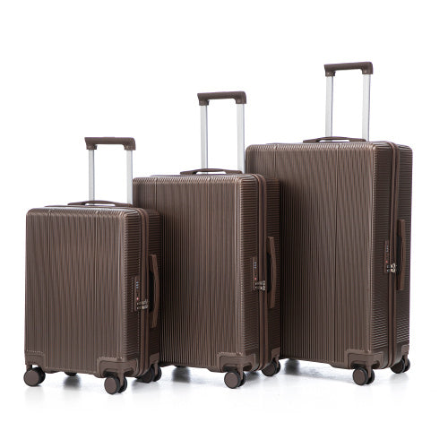 Shopi Vella ABS spinner wheel luggage set in brown with three sizes of hard-shell suitcases