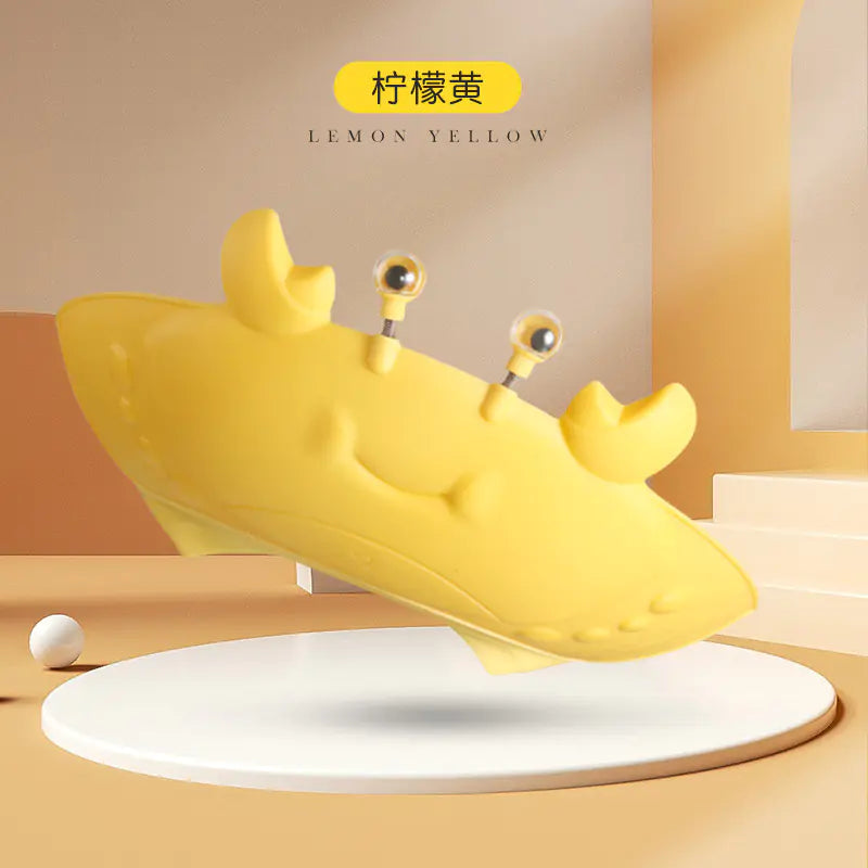 Lemon yellow adjustable baby shower cap with crab design and eye stalks for toddlers