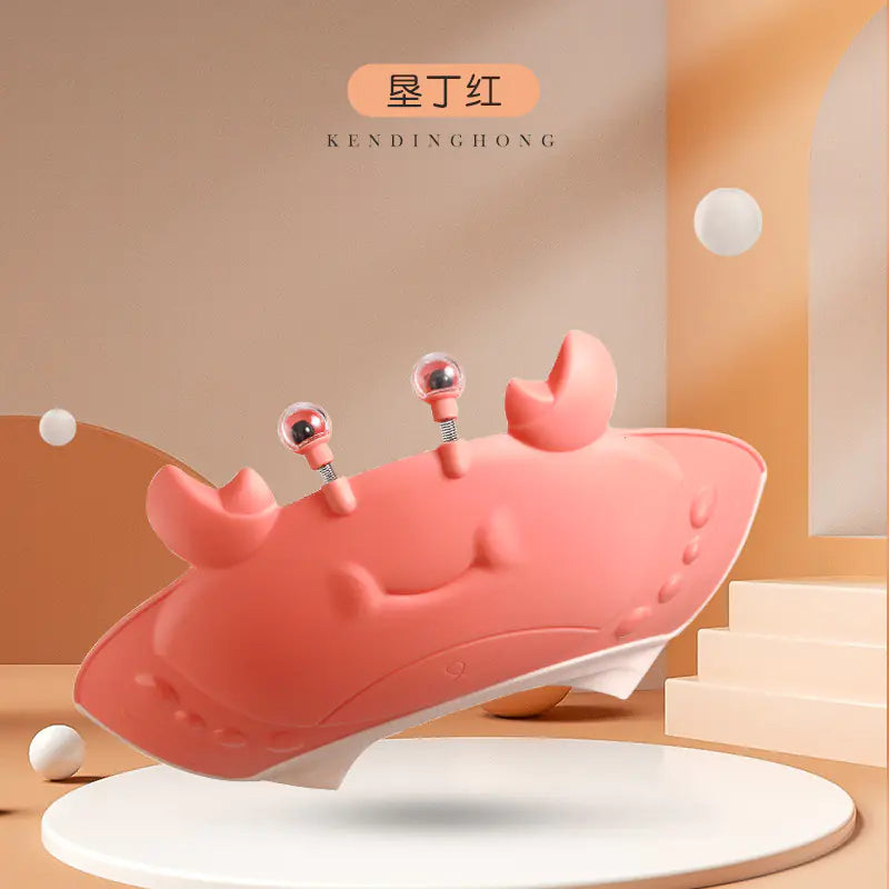 Pink adjustable baby shower cap with crab design and clear antennae for comfortable fit