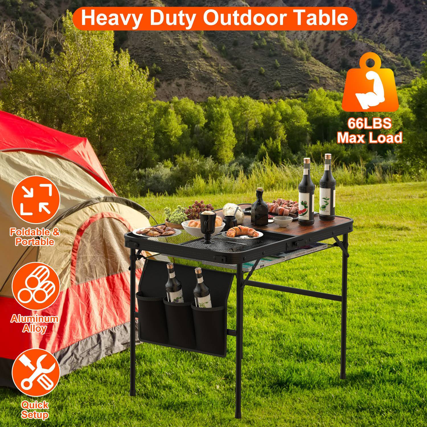 Shopi Vella adjustable height picnic grill table heavy duty outdoor foldable aluminum alloy