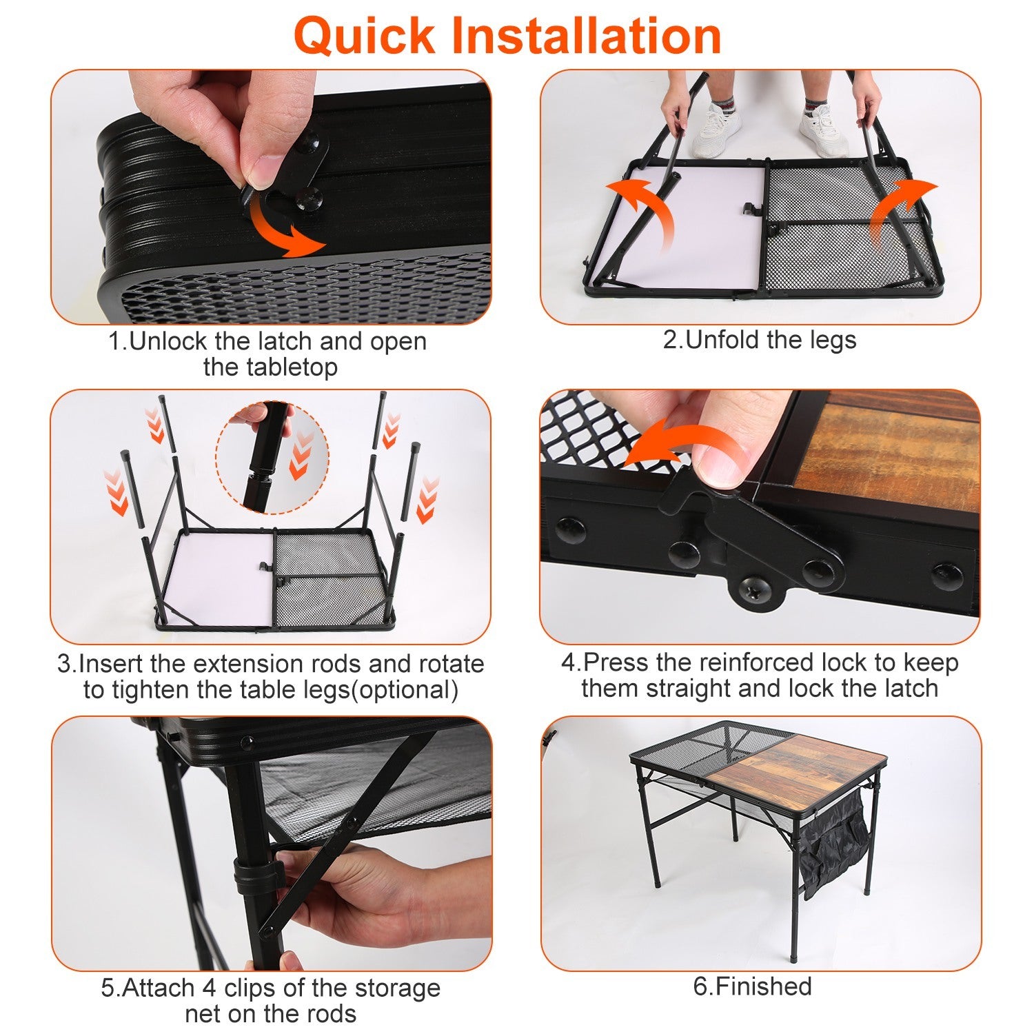Step-by-step quick installation guide for adjustable height picnic grill table by Shopi Vella
