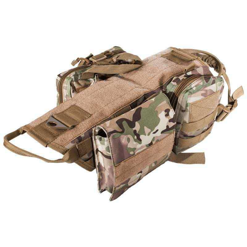 Shopi Vella adjustable military dog vest in camouflage with multiple storage pockets and straps