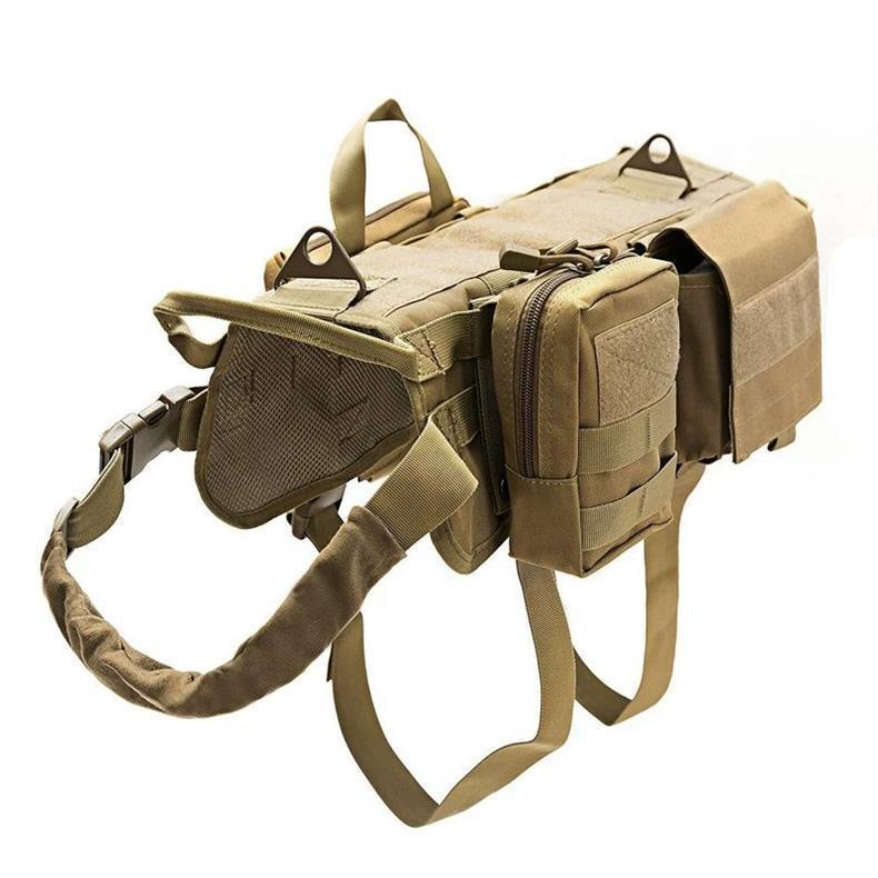 Shopi Vella adjustable military dog vest in tan with multiple storage pockets and durable straps