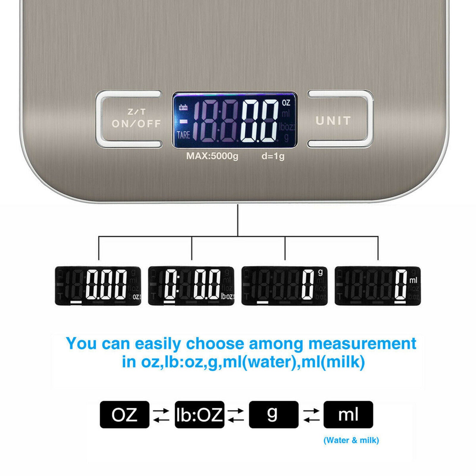 Shopi Vella 5kg kitchen measuring scale with digital display and multiple unit options for precise kitchen storage