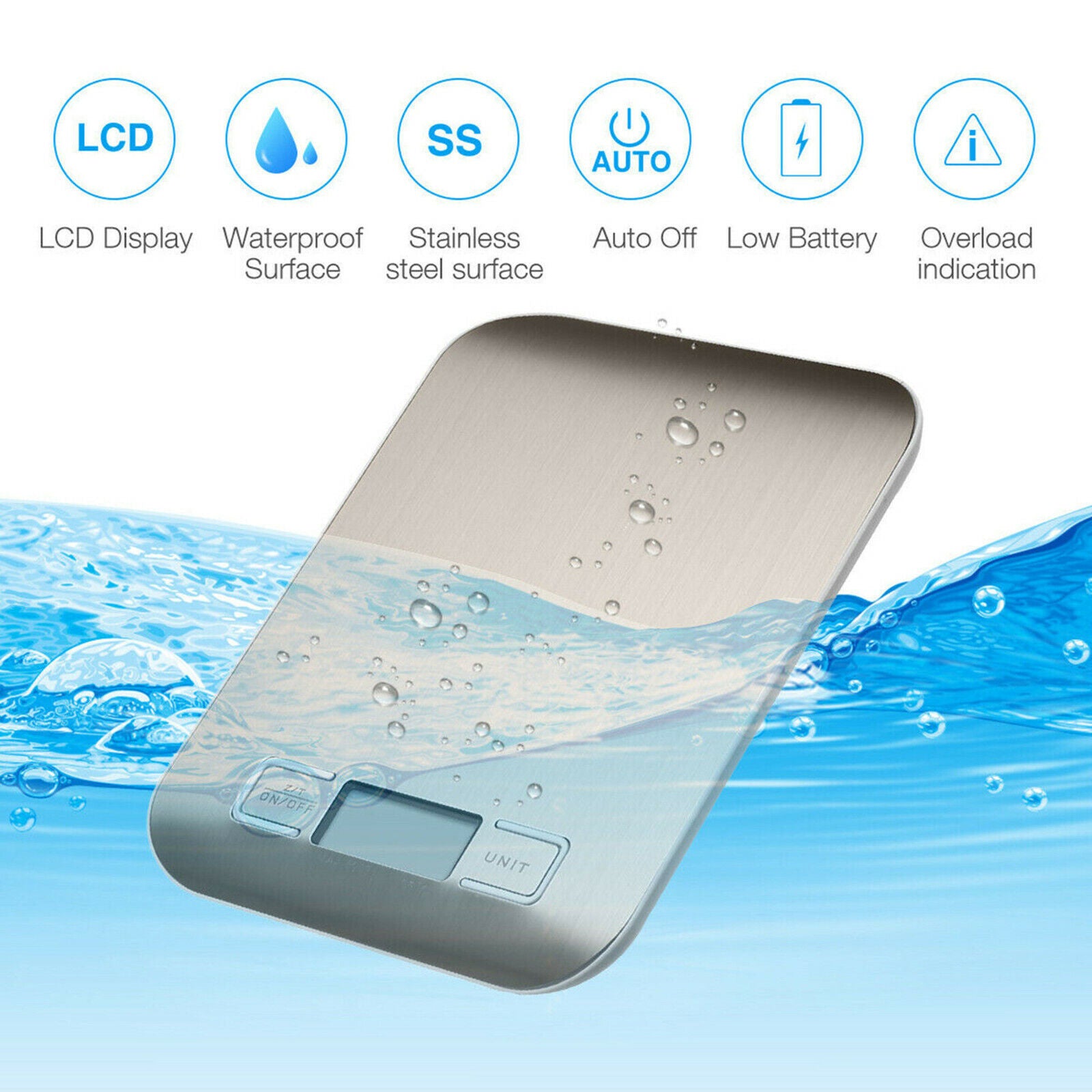 Shopi Vella 5kg kitchen measuring scale with waterproof stainless steel surface and LCD display