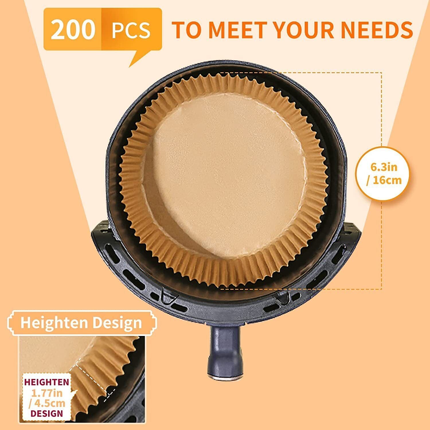 Shopi Vella 200 pcs air fryer disposable liners with 6.3 inch size and heighten design for easy cooking