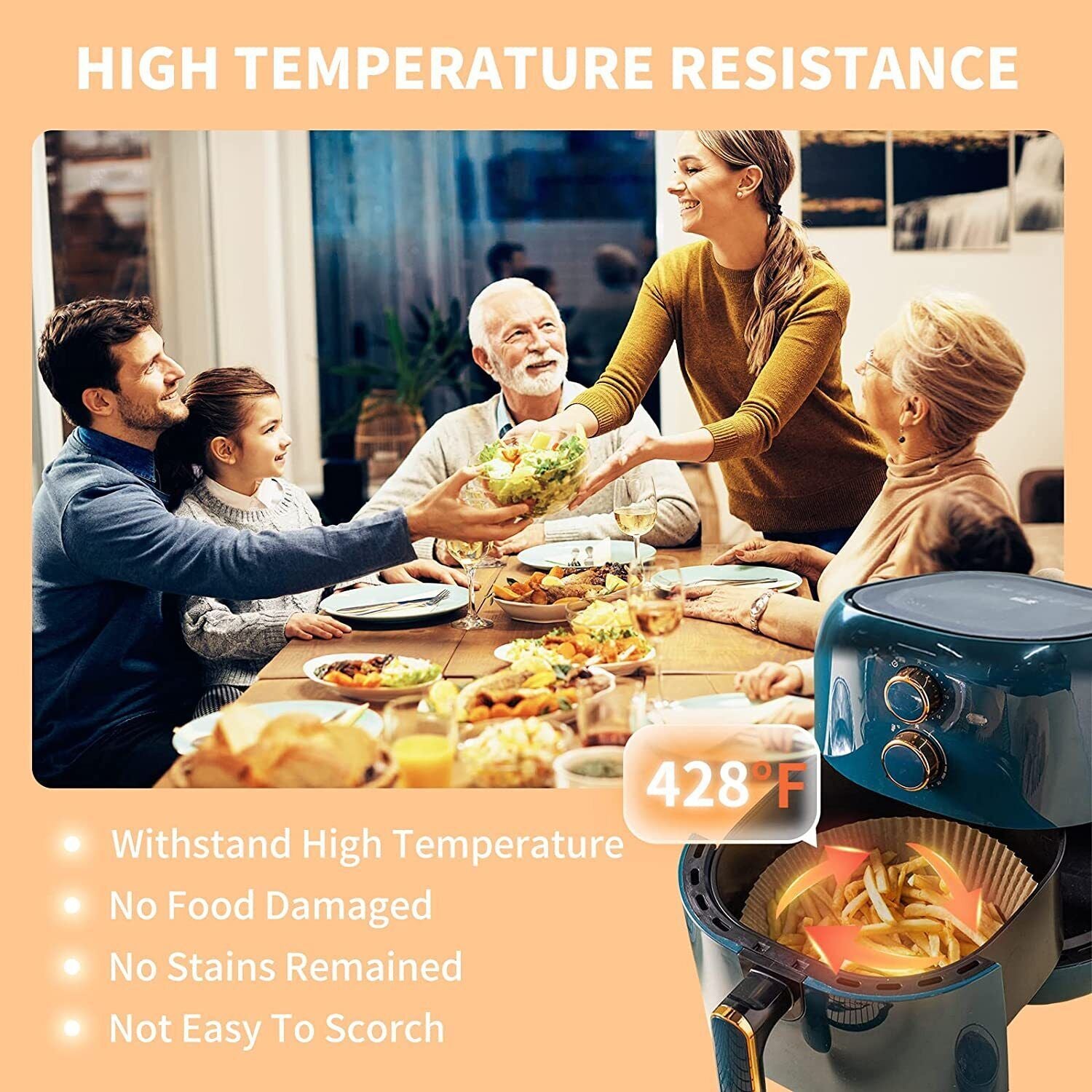 Shopi Vella air fryer disposable liners with high temperature resistance up to 428 degrees for easy cleanup