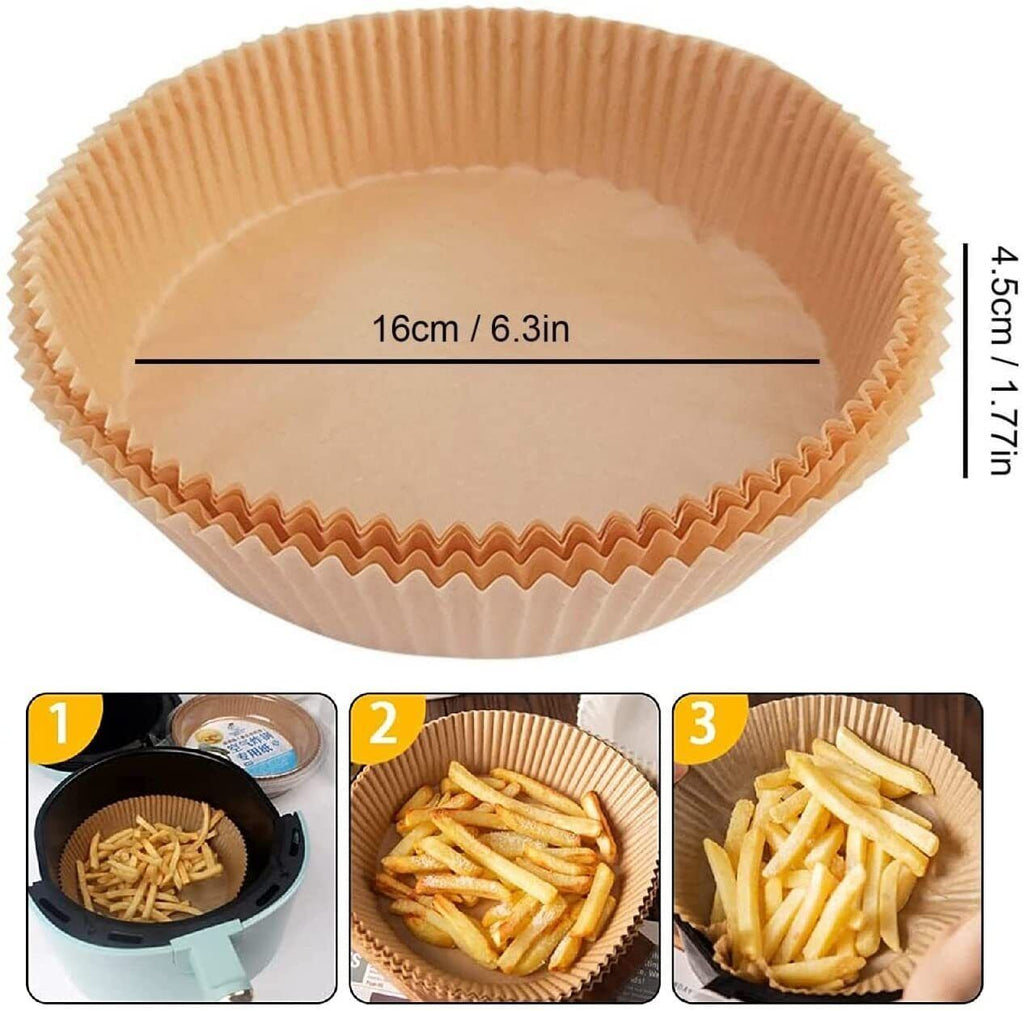 Shopi Vella air fryer disposable liners in brown paper with 16cm diameter for easy cleanup