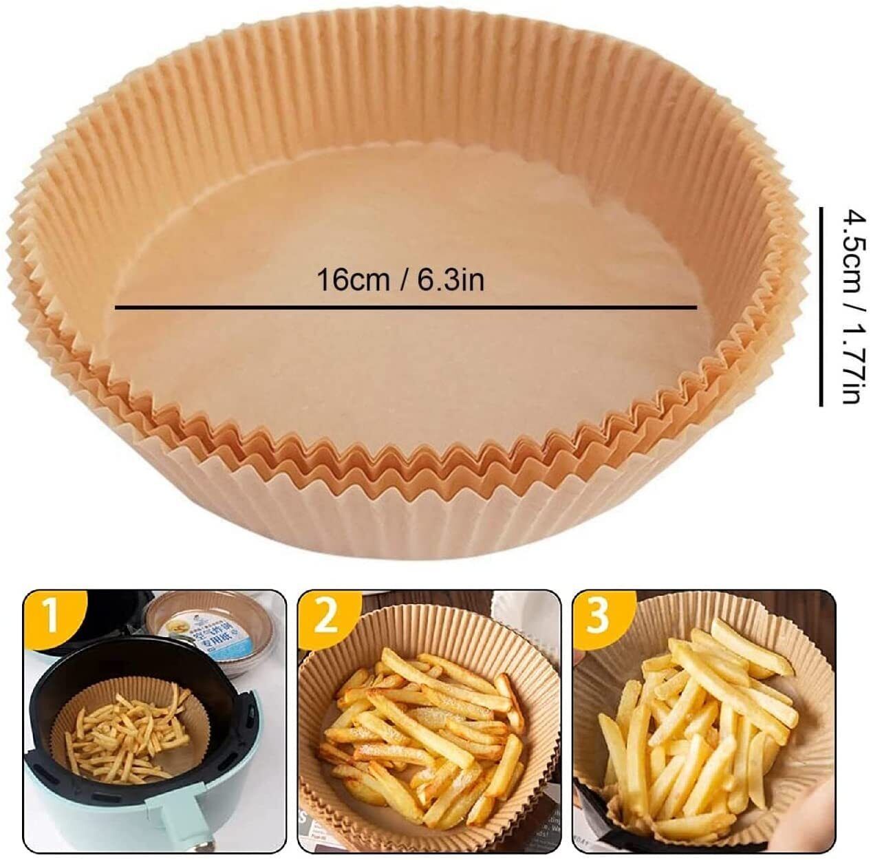 Shopi Vella air fryer disposable liners in brown paper with 16cm diameter for easy cleanup