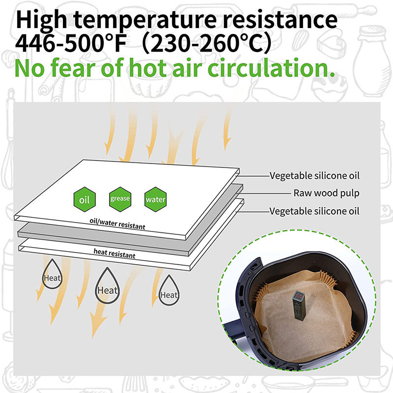 Shopi Vella air fryer disposable paper liners with high temperature resistance and oil water resistant layers