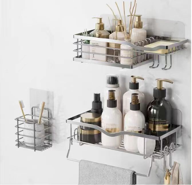 Shopi Vella bathroom shelf organizer no drilling with metal racks holding toiletries and accessories