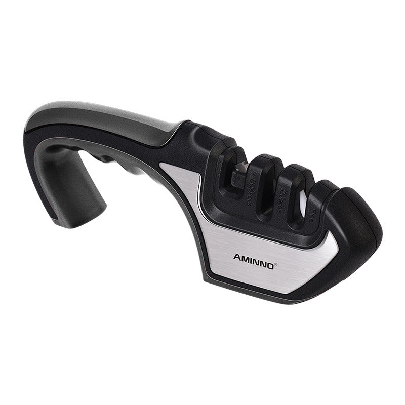 Shopi Vella four-in-one kitchen knife sharpener with ergonomic handle and multiple sharpening slots