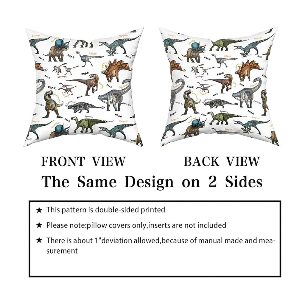 Animal dinosaur pillowcase 18x18 with double-sided dinosaur print on white background