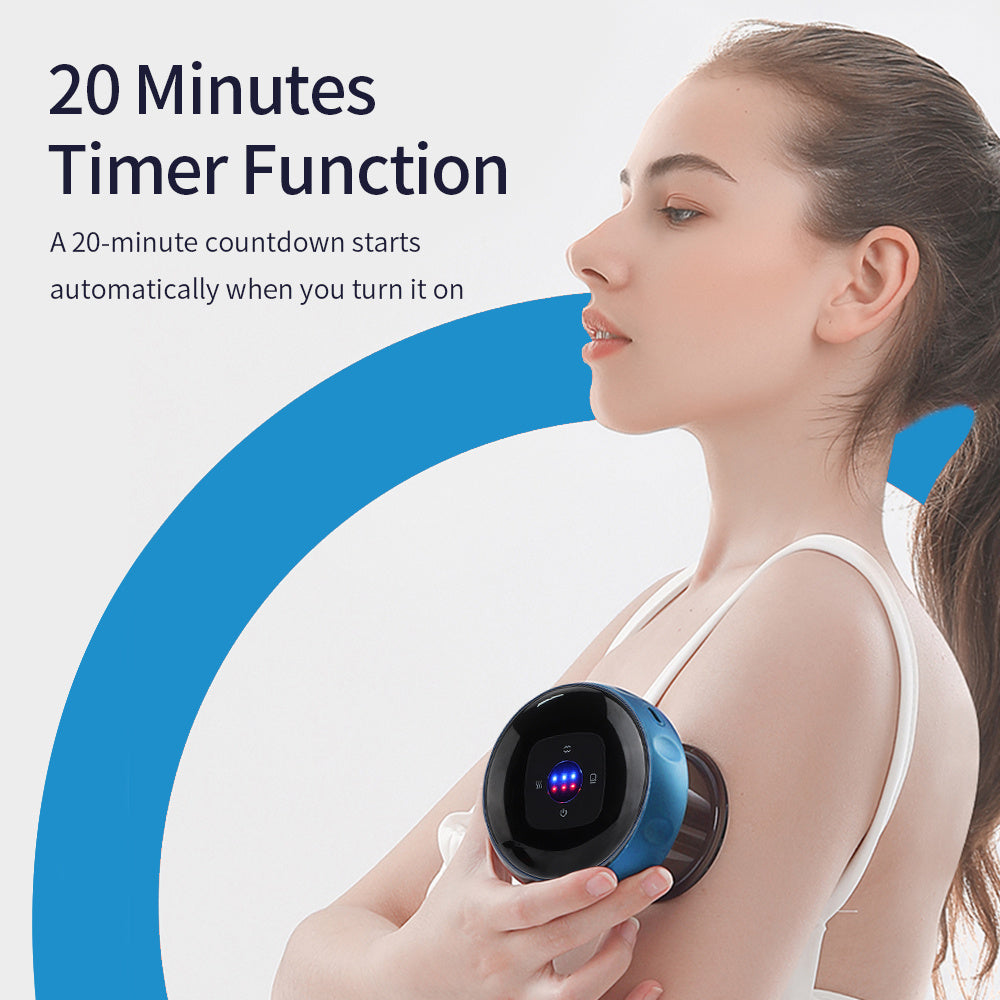 Woman using Shopi Vella anti-cellulite vacuum massager with 20 minutes timer function on arm