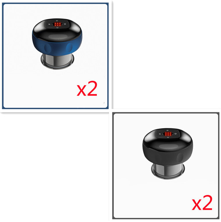 Set of two anti-cellulite vacuum massager devices in black and blue for home storage use