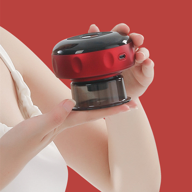 Shopi Vella anti-cellulite vacuum massager held in hand with red and black design for home use