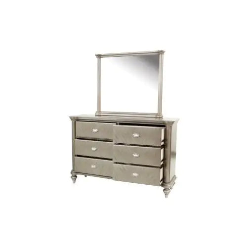 Antique champagne finish bedroom furniture dresser with mirror and six drawers for storage