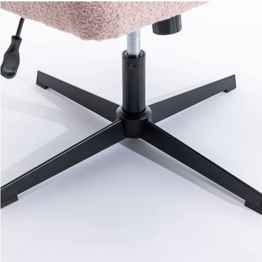 Close-up of Shopi Vella armless office desk chair black metal base and adjustment lever