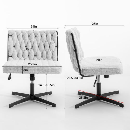 Shopi Vella armless office desk chair in gray with cushioned tufted backrest and adjustable height