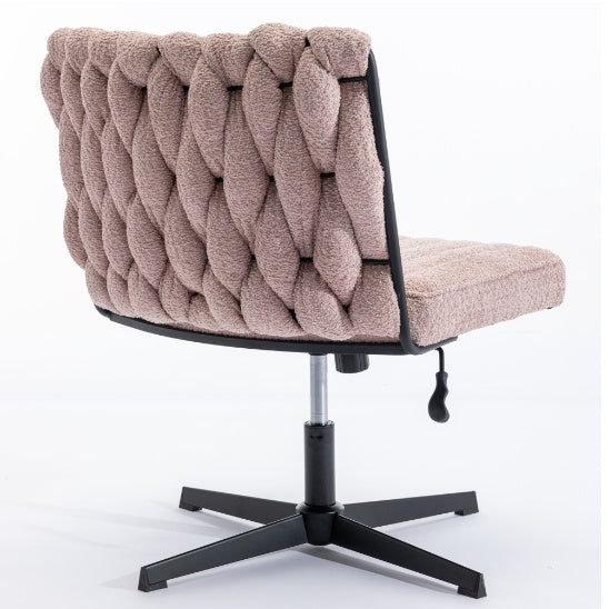 Shopi Vella armless office desk chair with textured dusty pink upholstery and black metal base
